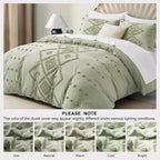 Oli Anderson Tufted Duvet Cover King Size, Soft and Lightweight Duvet Covers Set for All Seasons, 3 Pieces Boho Embroidery Shabby Chic Bedding Set (Mist Sage, King, 104"x90") - color: Mist Sage, size: King(104"×90")