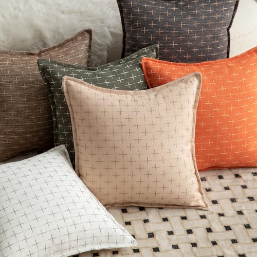MANDIOO Pack of 2 Burlap Linen Throw Pillow Covers Woven Textured Modern Farmhouse Cushion Covers Pillowcase Decorative Couch Sofa Bed Living Room 20 x 20 Inch Beige - color: Beige, size: 20" x 20" (Pack of 2)