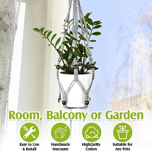 Hoteam 12 Pcs Macrame Plant Hangers Macrame Hanging Planters for Indoor Plants Handmade Boho Hanging Baskets Flower Pots Holder for Outdoor Home Wall Decor - color: Gray