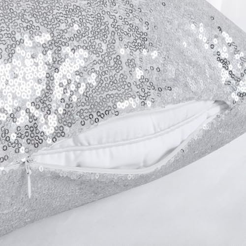 ShinyBeauty Silver Throw Pillow Covers 12X20 Inches Set of 2, Rectangle Pillow Cover, Shimmer Fabric Sequin Pillow Case for Couch,Sofa,Bed,Living Room Pillows Home Decorations - color: Silver, size: 20" x 12" (Pack of 2)