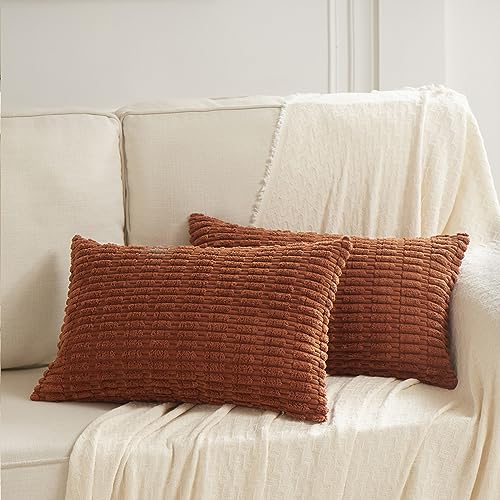 Fancy Homi Decorative Throw Pillow Covers for Bed Couch Bedroom Bench, Soft Corduroy Solid Pillow Case, Rustic Farmhouse Boho Room Decor,20" x 12" (Pack of 1),Rust - color: Rust, size: 20" x 12" (Pack of 1)