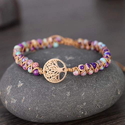 Women Boho Wrap Bracelet,Handmade Natural Stone Crystal Emperor Beads Heart Bracelet, Fashion Bohemian Jewelry Gift for Women - color: Purple Emperor #2