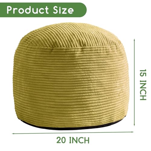 HIGOGOGO Round Stuffed Pouf Ottoman, Corduroy Poufs with Foam Chunk Filling, Furry and Fluffy Pouf Foot Stool Storage Ottoman, 20 X 15 Floor Poufs Foot Rest for Living Room, Green - color: Green, size: 20"D x 20"W x 15"H
