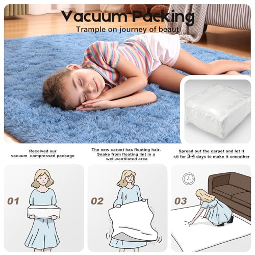 Blue 8x10 Area Rugs for Living Room Bedroom, Fluffy Large Rug Soft Shag Non-Slip Carpet for Kids Boys and Girls Room Dorm Home Decor (8ft x 10ft) - color: Blue, size: 8' x 10' (Rectangular)