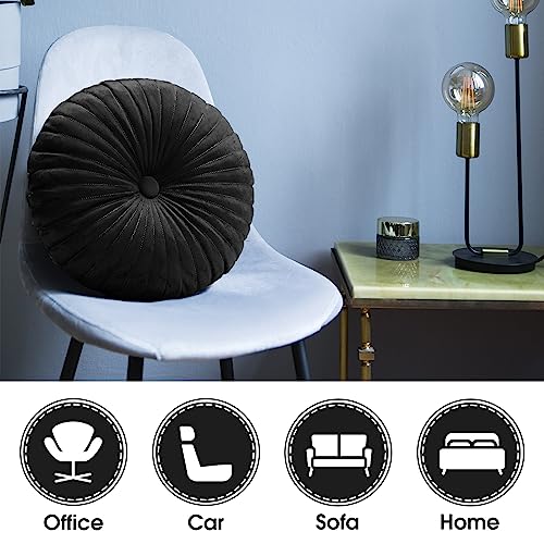 Namalu 2 Pcs Round Throw Pillow 13.8 Inch Decorative Round Velvet Floor Pillows Pumpkin Throw Pillows with Center Button for Thanksgiving Home Decor Living Room Sofa Couch Bed Chair (Black) - color: Black