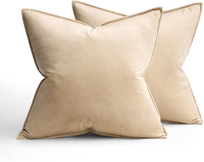 MIULEE Beige Velvet Throw Pillow Covers 24x24 Soft Decorative Solid Square Euro Sham Cushion Cases Pack of 2 Modern Luxury Home Decor for Couch, Sofa, Bedroom
