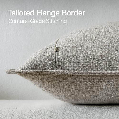 a moment Linen Pillow Covers Set of 2,Boho Farmhouse Throw Pillowcases Neutral Textured Decorative Covers for Couch Sofa Bed, Soft Linen Blend Accent Case Cushion Home Decor 20"x20" Beige Grey - color: Beige Grey, size: 20" x 20" (Pack of 2)