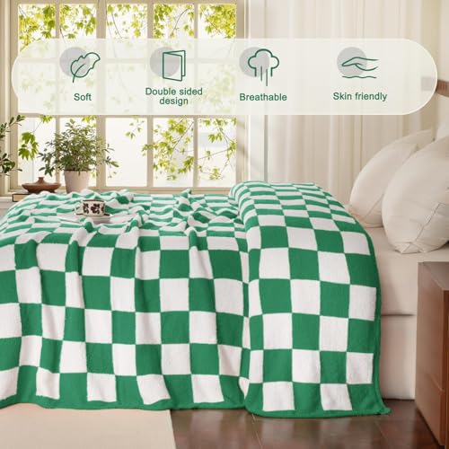 Whale Flotilla Checkered Knit Blanket Twin Size, Ultra Soft Warm Reversible Cozy Decorative Blankets for Couch Sofa and Bed, 60x80 Inch, Green - color: Green Checker, size: 60x80 Inch