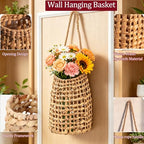 Natural Handwoven Water Hyacinth Hanging Basket – Boho Wall Decor for Front Door, Flowers, Mail & Veggies Storage – Wicker Organizer for Home, Pantry, Garden, Farmhouse