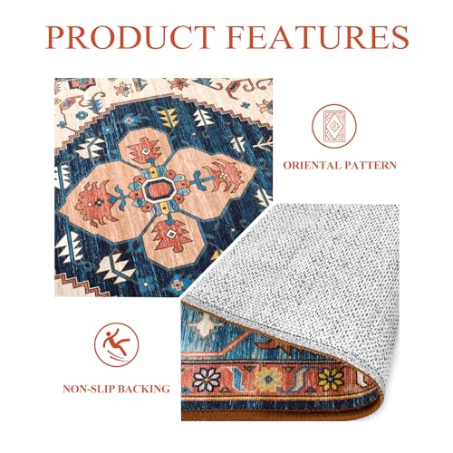 Lahome Boho 2x3 Washable Kitchen Rugs, Throw Non-Slip Backing Small Door Rug for Entryway Low-Profile Inside Door Mats, Oriental Indoor Doormat Carpet for Entrance Bathroom Laundry Living Room, Adelyn - color: Rust, size: 2' x 3' (Rectangular)