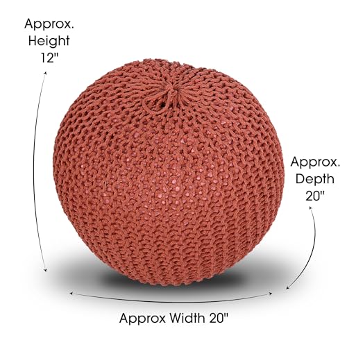Nahunta Knitted Round Pouf - Cotton - Coral - color: Coral
