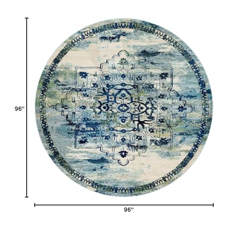 Rugs.com Fleur Collection Rug – 8' Round Blue Medium-Pile Rug Perfect for Kitchens, Dining Rooms - color: Blue 12, size: 8' (Round)