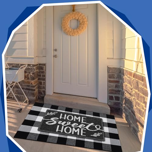 Geelin 2 Pcs 30'' x 18'' Doormat 43'' x 27.5'' Black and White Layered Rug for Front Door Mat Outside Entrance Welcome Door Mats for Indoor Outdoor Entryway Porch Decor(Home Sweet Home) - style: Home Sweet Home