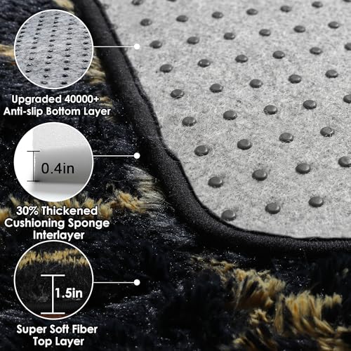 ONASAR Area Rugs for Bedroom Living Room, 4x6 Fluffy Black and Gold Throw Rug, Shaggy Geometric Floor Mat for Home Decor, Soft Plush Carpet for Kids Teen Playroom Dorm Classroom Office - color: 2- Black / Gold, size: 4' x 6' (Rectangular)