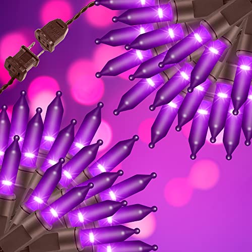 100LIGHTS Purple Extra-Bright with End Connectors Halloween Decorative Lights 5.98m UL Certified Mini String Light Set Waterproof for Halloween Home Garden Christmas Tree Party Patio Wedding - color: Brown Wire Purple, size: 100 COUNT-1PACK