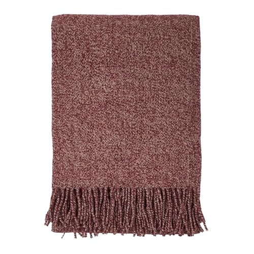 Merino Wool Throw Blanket, Indoor & Outdoor Blankets and Throws, Soft Blanket with Fringes, 65"x79" (170 x 200 cm) - color: Burgundy, size: Queen (U.K. Standard)