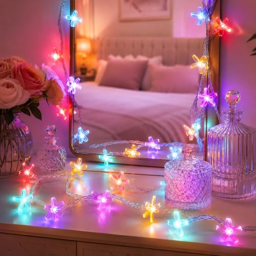 33ft Plug In Pastel Multicolor Christmas Flower String Lights Hanging Decor | 8 Modes Ip44 Waterproof Connectable Extendable Fairy Cherry Blossom Flower Lamp For Indoor Outdoor Hanging Decorations - color: Multicolor