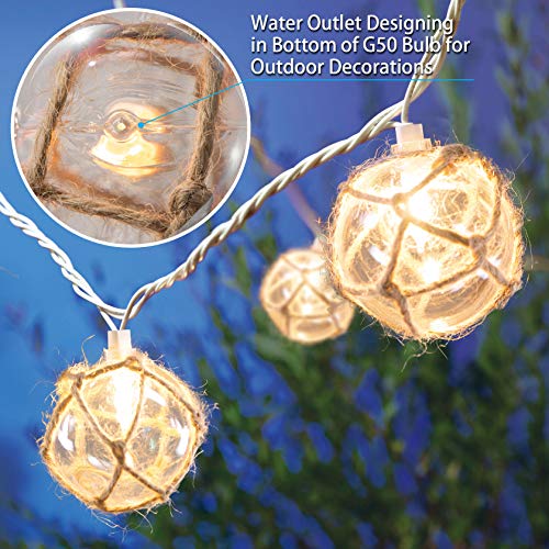 Nautical Fish Float String Lights Outdoor, Beach String Lights Set of 10 Clear G50 Ball Nautical Float Lights String for Room Wall Decor Outdoor Patio Decorations - color: Clear