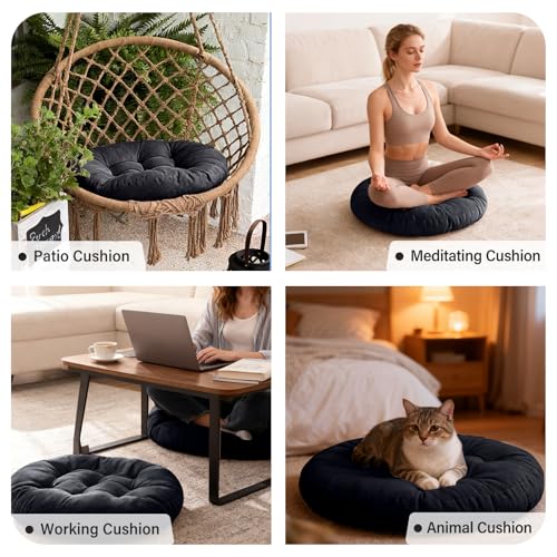 Tiita Outdoor Cushions Square Floor Pillow Thicken Tufted Seat Pad Large Floor Cushion for Yoga Meditation Living Room - color: Round|black, size: 2 Count (Pack of 1)