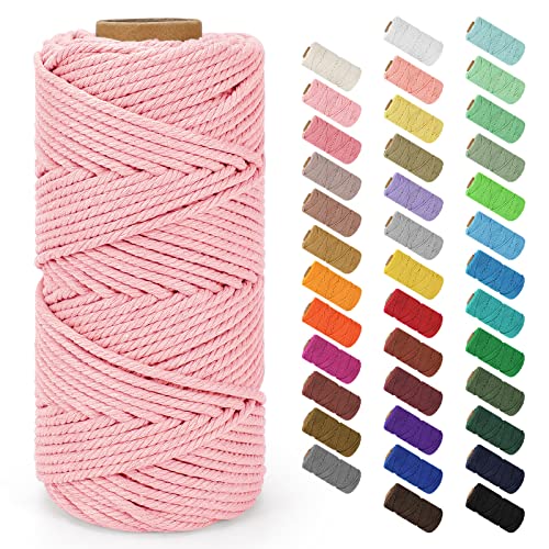 Macrame Cord 4mm x 109Yards (328Feet), Natural Cotton Macrame Rope - 4 Strands Twisted Macrame Cotton Cord for Wall Hanging, Plant Hangers, Crafts, Gift Wrapping and Wedding Decorations, Light Pink - color: Light Pink, size: 0.16 in x 109 yd