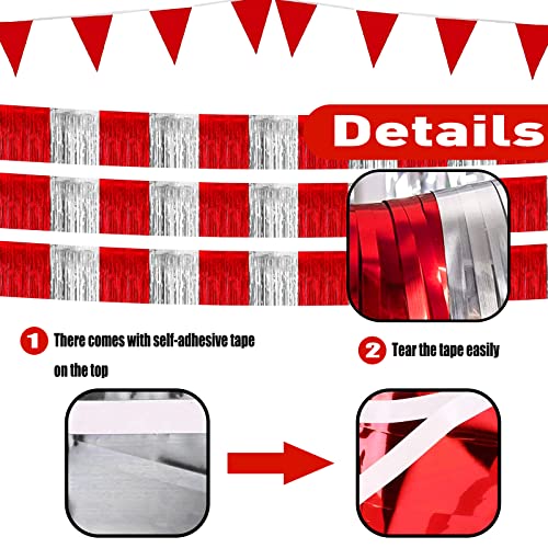 6 Pack 10 Feet Red Silver Foil Fringe Garland Metallic Tinsel Streamers Banner Wall Hanging Curtain Backdrop Banner for Parade Floats, Thanksgiving, Christmas, Birthday, Halloween Party Decorations - color: 6 Pack Red Silver