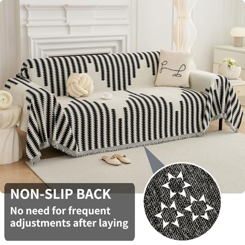 HAOMAIJIA Boho Sofa Covers Couch Covers for 3 Cushion Couch Sofa Pet Friendly Soft Thick Couch Cover for Dogs Washable Sectional Couch Covers L Shape Furniture Protector (Black, 91"x118") - color: Black, size: 91"x118"