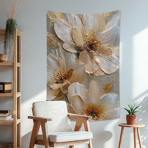 Elegant Beige Floral Tapestry, Textured Wall Hanging for Living Room, Bedroom, Bohemian Decor, Perfect for Home and Dorm 50x60 Inch - size: 50x60 Inch