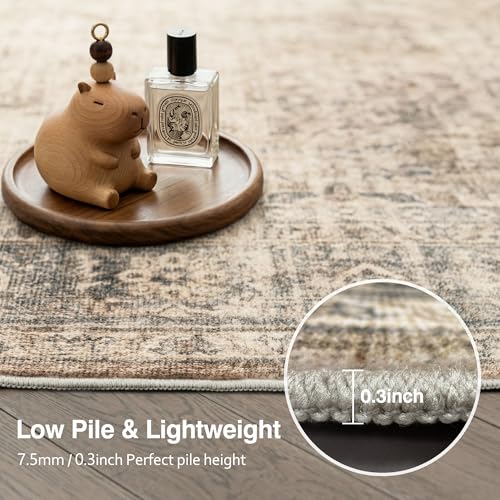 FMFUNCTEX 8x10 Washable Area Rug Brown Neutral Vintage Distressed Oriental Large Non Slip Carpet for Living Room Bedroom Traditional Retro Soft Low Pile Indoor Rugs for Dining Room Office Nursery - color: Brown, size: 8' x 10' (Rectangular)