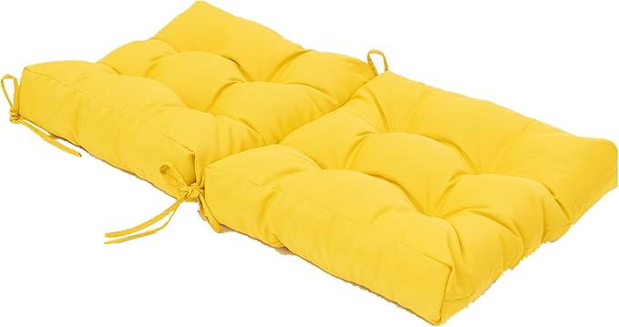 QILLOWAY Outdoor Seat/Back Chair Cushion Tufted Pillow, Spring/Summer Seasonal Replacement Cushions - Set of 2 (Yellow)
