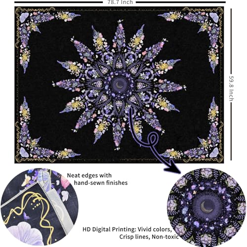 Damanse Floral Tapestry Wall Hanging Cute,Boho Wall Tapestry for Bedroom Aesthetic,Mandala Living Room Decor for Teen Girls (Purple, 59.80" x 78.70") - color: Purple, size: 78.7"L x 59.8"W