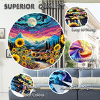 Dermijer Blacklight Moon Sunflower Tapestry Starry Night Mountian UV Reactive Wall Hanging Tapestries Galaxy Space Nature Landscape Tapestry for Home Decor 90.2L x 70.8W - size: 92.5"L x 70.8"W