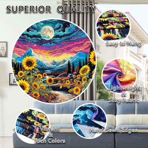 Dermijer Blacklight Moon Sunflower Tapestry Starry Night Mountian UV Reactive Wall Hanging Tapestries Galaxy Space Nature Landscape Tapestry for Home Decor 78.7L x 59.1W - size: 78.7"L x 59.1"W