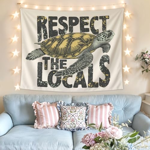 Lacama Sea Turtle Tapestry Ocean Tapestries, Vintage Ocean Green Wall Tapestries Decor for Beach House Room Bedroom College Dorm Apartment, Respect the Locals College Dorm Decor, 50x60 Inches - color: turtle-1-green