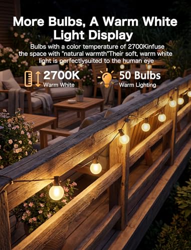 SUNSGNE 50FT Brown Outdoor Edison String Lights, Waterproof Shatterproof LED Globe String Lights with 50 G40 LED Frosted White Bulbs for Backyard Patio Porch Balcony Party Decor, E12 Base - color: Frosted White-Brown, size: 50FT