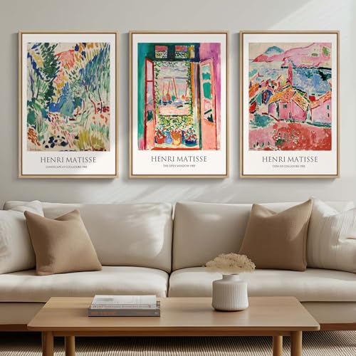Framed Vintage Matisse Wall Art, Large Set of 3 Piece Colorful Canvas Artwork for Walls, Matisse Retro Landscape Paintings Prints Pictures for Living Room Bedroom Hallway Office Wall Decor 16x24 - color: Abstract Landscape, size: 16"W x 24" H x 3Pcs