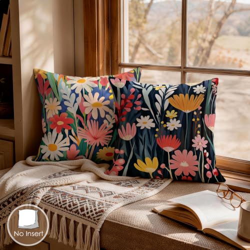 OBSEDE Modern Abstract Floral Decorative Throw Pillow Covers, Set of 4 Bold Graphic Cushion Cases 18x18 Inch for Sofa - color: Modern Abstract Floral