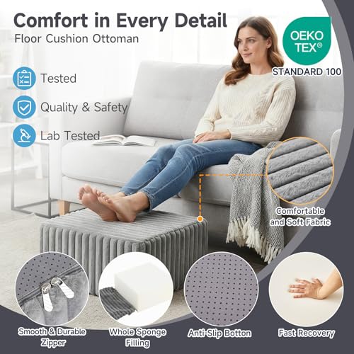 Tiita Suqre Stuffed Pouf Ottoman, Stripe Poufs 21×21×10 inch with Foam Chunk Filling, Floor Bean Bag Floor Chair Storage for Living Room Bedroom Home Decor, Grey - color: Striped Square Grey
