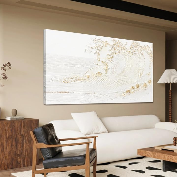Canvas Wall Art Decor White Wall Art Silent Waves With Gold Canvas Art Wall Decor Wall Art Painting Decorations Artwork Wall Art Prints For Room Living Room Bedroom Office Decor 20x40 Inch - color: White, size: 40"L x 20"W
