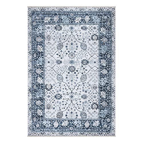 Bloom Rugs Washable Non-Slip 2x3 Rug - Navy Blue Traditional Bordered Area Rug for Living Room, Bedroom, Dining Room, and Kitchen - Exact Size: 2' x 3' - color: Navy Blue, size: 2' x 3' (Rectangular)
