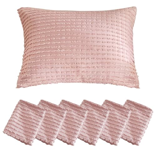 WARMDERN Pink Pillow Covers Queen Standard Pillow Cases Soft Microfiber Pillow Cases Set of 6 Boho Textured Pillowcase with Envelope Closure(Pink, Queen/Standard, 6 Pack) - color: Pink, size: 20" x 26" (Pack of 6)