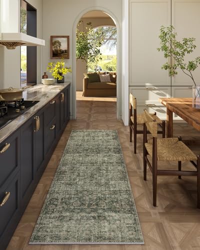Washable Kitchen Rug Runners for Hallways: 2'x6' Entryway Rug with Non Slip Backing Low Pile Soft Indoor Floor Carpet Runner for Hallways Kitchen Laundry Room Bathroom Bedroom - color: Dark Green, size: 2' x 6' (Rectangular)