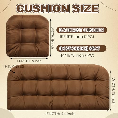 Barydat 3 Pack Wicker Furniture Cushions Waterproof Outdoor/Indoor Tufted Wicker Chair Cushions 1 Loveseat and 2 U-Shape Rattan Chairs for Patio Furniture, Rattan Love Seat, Bench(Brown) - color: Brown