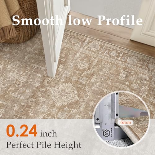 PureCozy 2x3 Brown Entryway Rug Vintage Area Carpet Indoor Kitchen Washable Door Mat Entrance Small Low Pile Traditional Distressed Retro Accent Throw Boho Rug Non Slip Office Bathroom - color: Vintage 2丨brown, size: 2' x 3' (Rectangular)