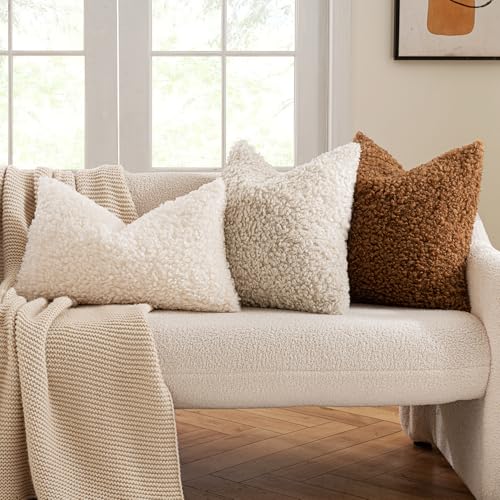 MIULEE Pack of 2 Faux Fur Throw Pillow Covers 18x18 Inch Neutral White Boucle Decorative Sherpa Pillow Covers Fuzzy Accent Soft Sheepskin Fleece for Boho Home Decor Sofa Living Room Couch Bed - color: Neutral White, size: 18" x 18" (Pack of 2)
