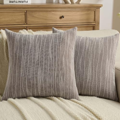 FUTEI Pack of 2 Dyeing Chenille Throw Pillow Covers 22x22 Inch Soft Line Textured Decorative Cushion Cases Modern Farmhouse Accent for Couch Living Room, Dyeing Coffee - color: Dyeing Coffee, size: 22" x 22" (Pack of 2)