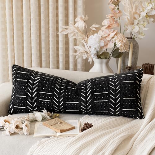 Home Décor Decorative Boho Chenille Throw Pillow Covers Textured Neutral Cozy Cushion Covers Soft Farmhouse Body Pillowcase for Couch Sofa Chair Bed Living Room, 14×36 Inch, 1 Piece, Black - color: Black, size: 36" x 14" (Pack of 1)