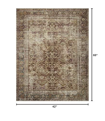 Loloi Magnolia Home by Joanna Gaines Sinclair Collection SIN-01 Rust/Lagoon 3'-6" x 5'-6", .25" Pile Height, Machine Washable, Accent Rug - color: Rust / Lagoon, size: 3'6" x 5'6" (Rectangular)