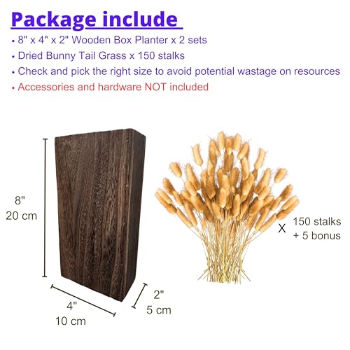 LaLaGreen Wood Wall Planters (8 Inch, 2 Pack) Include Bunny Tails Dried Flowers, Hanging Planter Wooden Box Vase for Indoor Modern Rustic Farmhouse Decor Home Living Room Bathroom Trendy Decoration - color: Bunny Tail Original