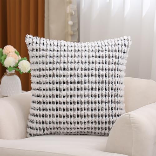 LUOYEHK Boho Throw Pillow Covers 18x18 Inch Set of 2 Chenille Tufted Pillowcase Farmhouse Neutral Cushion Covers for Couch Sofa Bed Living Room, Black Gray - color: Black Gray, size: 18" x 18" (Pack of 2)