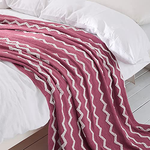 BOURINA Fluffy Chenille Knitted Fringe Throw Blanket Lightweight Soft Cozy for Bed Sofa Chair Throw Blankets Rose Wine 50" x 60" - color: A-rose Wind, size: 50"×60"